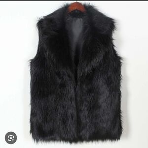 Women's Black Thick Fluffy Faux Fur Vest